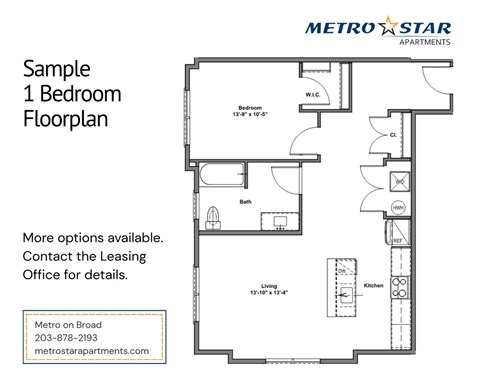 Floor plan for 1 bed, 1 bath, 856 sqft